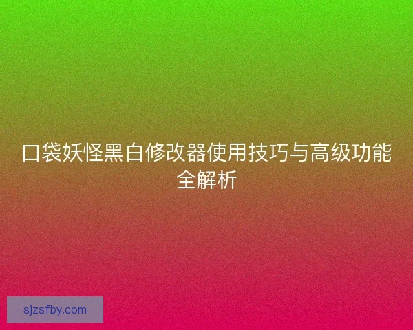 口袋妖怪黑白修改器使用技巧与高级功能全解析